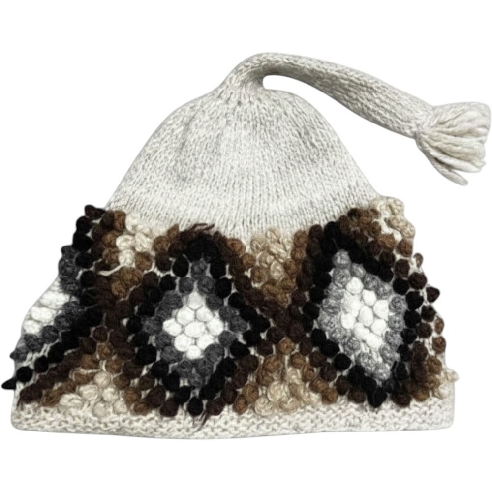 Down to Earth Alpaca Wool Beanie Hat Tassel Diamond Pattern Casual Winter Relax
